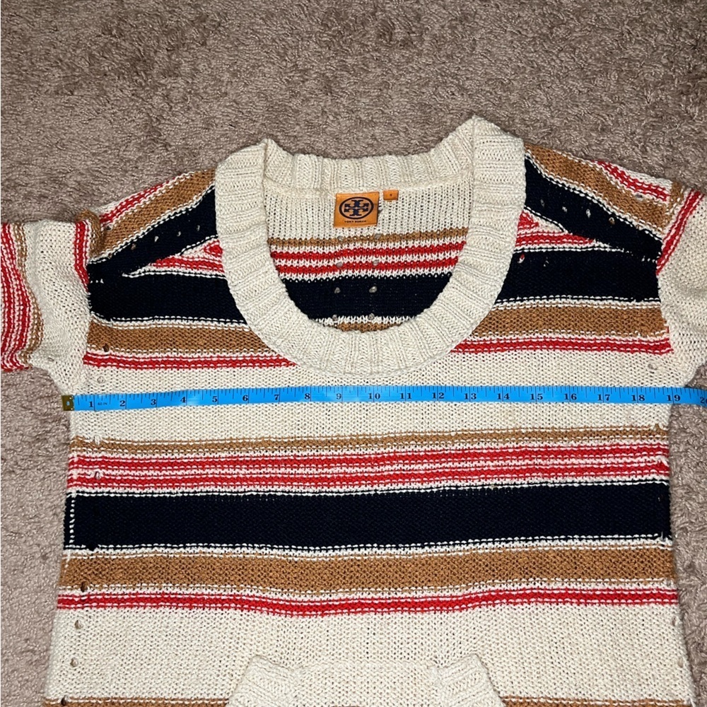 COPY - Tory Burch Striped Short Sleeve Linen Blend Sweater Size Small - Picture 11 of 16